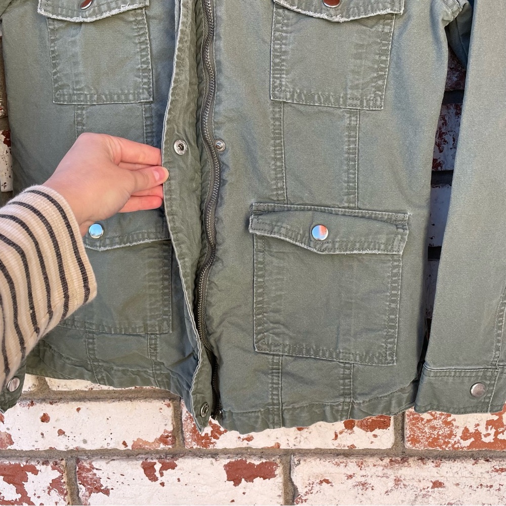 🌱5/$25🌱 Reworked | Patchwork Olive Green Utility Jacket - Picture 7 of 11